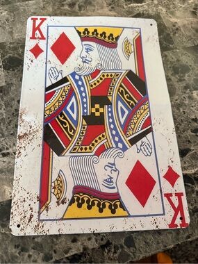 Vintage King of Diamonds Card Wall Art - Red, Black, Yellow